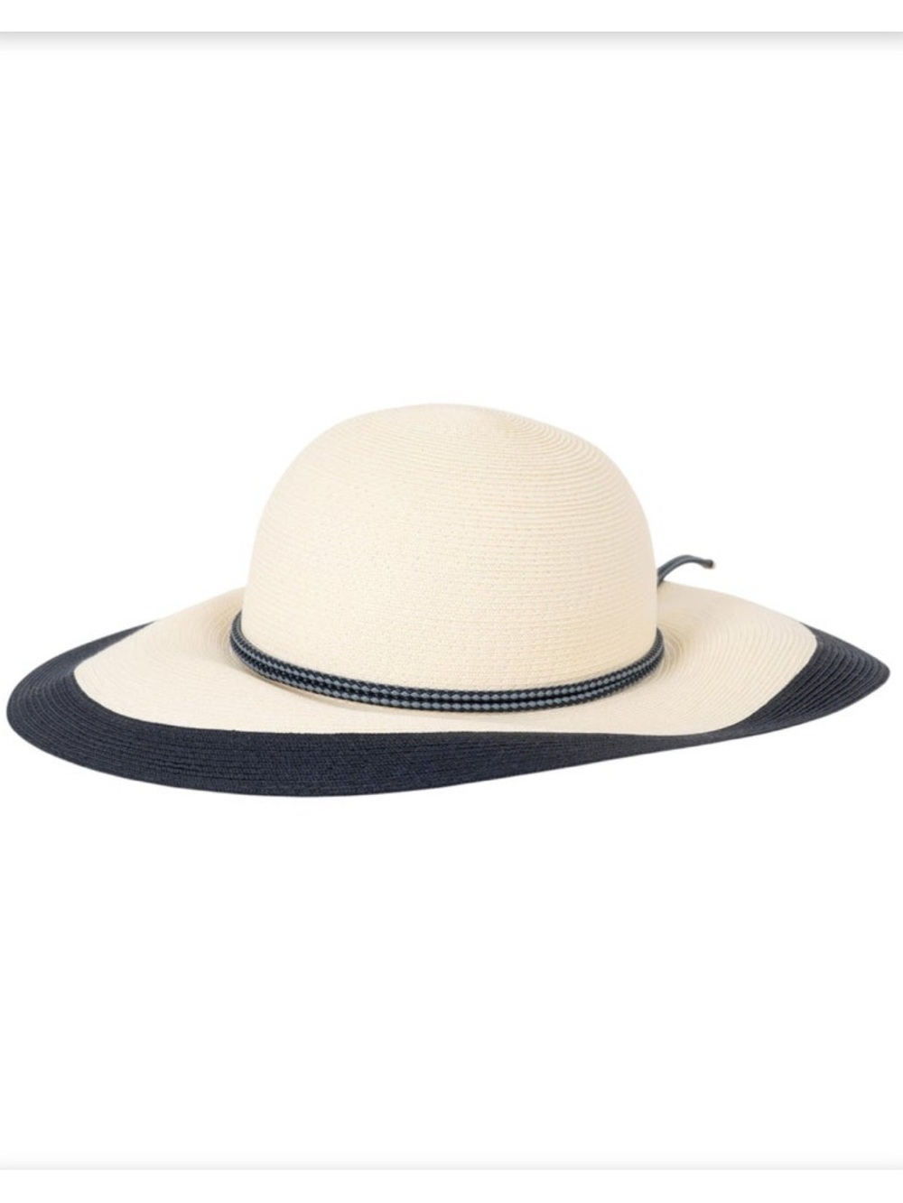 CHRISTIAN DIOR cream navy paper D-SUNSET LARGE BRIM STRAW Hat 57